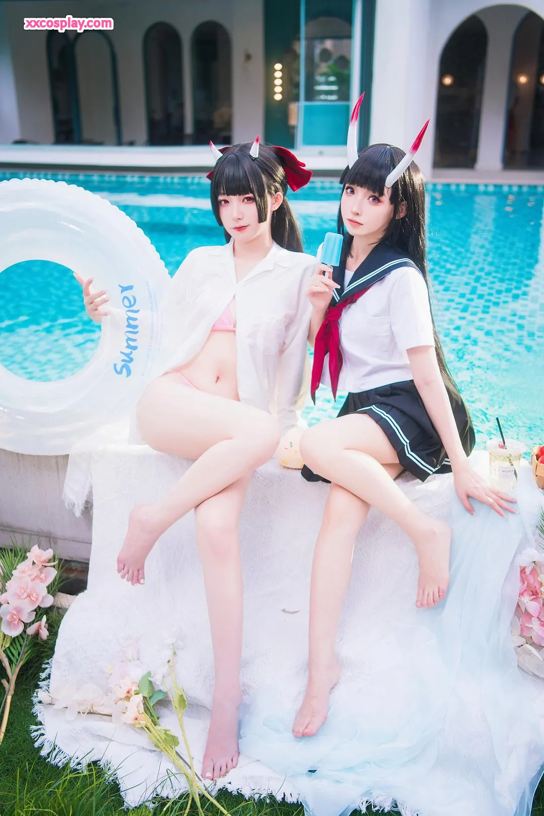 Zumuzi & Fengjiangjiang as Noshiro & Sakawa - Azur Lane Poolside Gravure